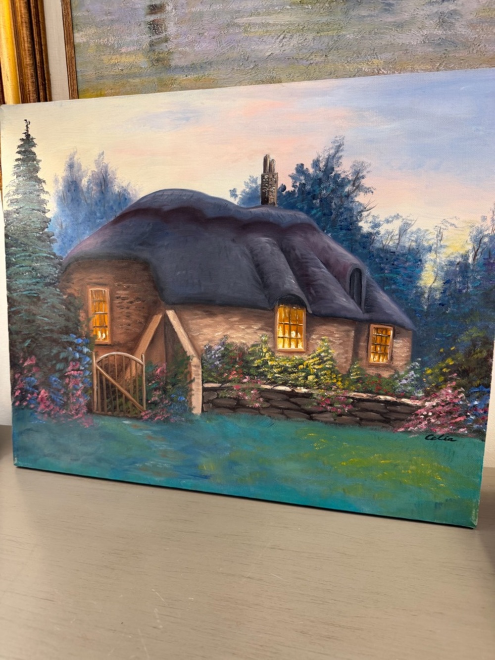 Original Oil Painting Cozy English Cottage & Garden Landscape 16x20” Canvas Art